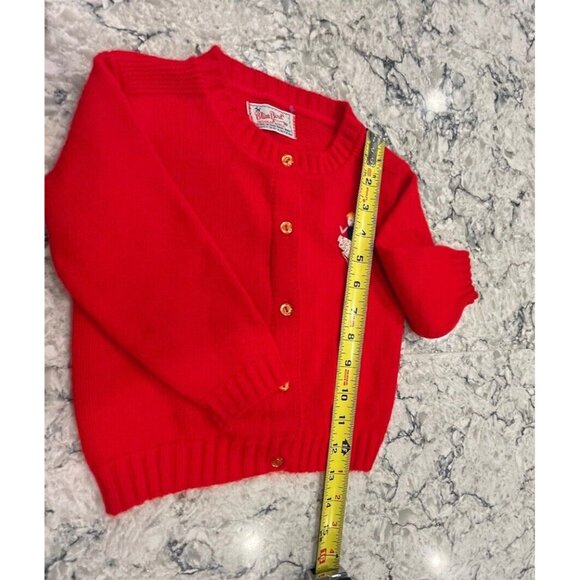 Vintage 80s Blue Bird Cardigan Sweater Girls T 2-4 Acrylic Button Red Embroidery - Picture 2 of 8